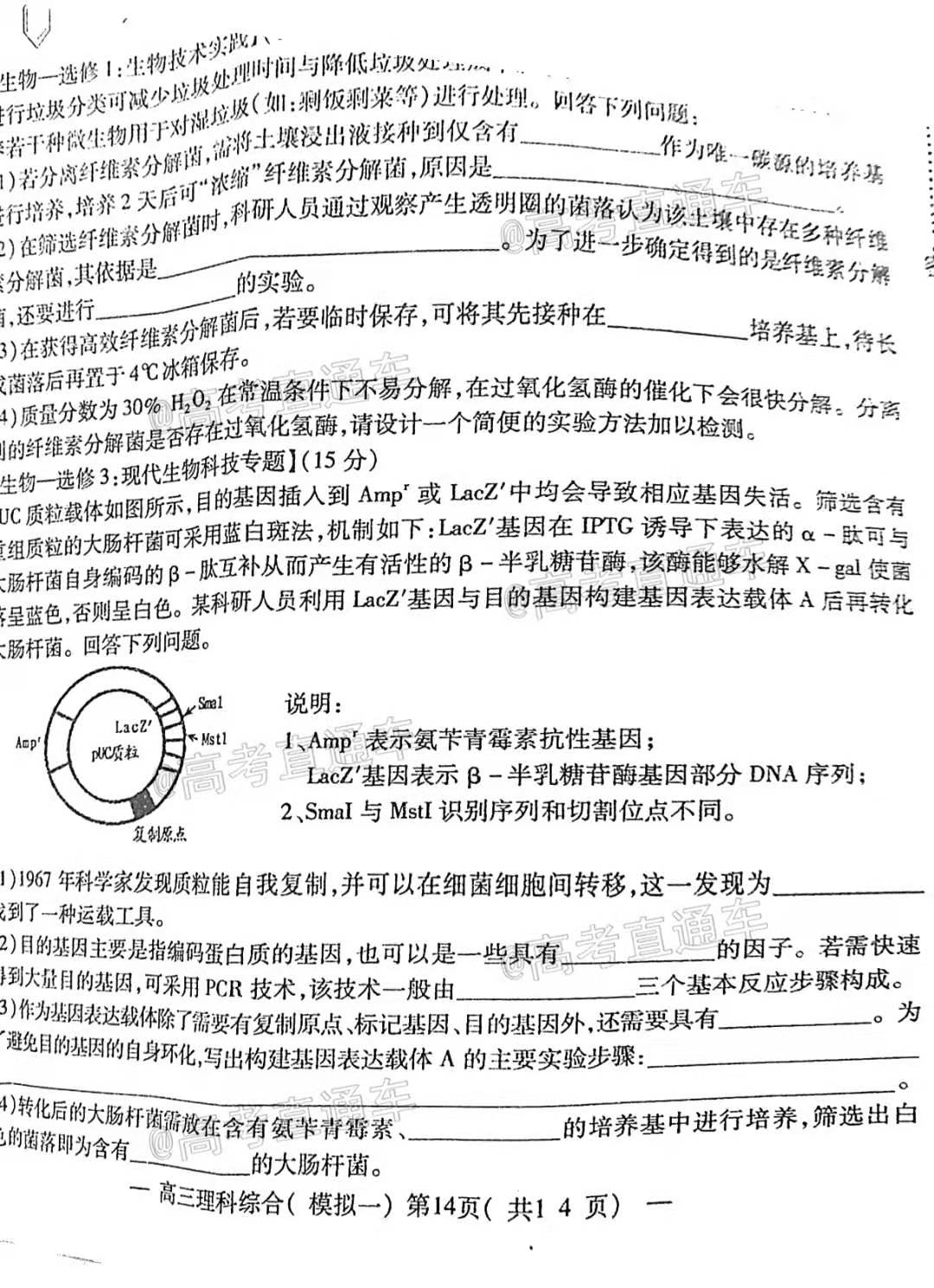 图片[1]-2021年南昌一模理综试卷答案及真题解析-高考100-上淘有品虚拟资源下载