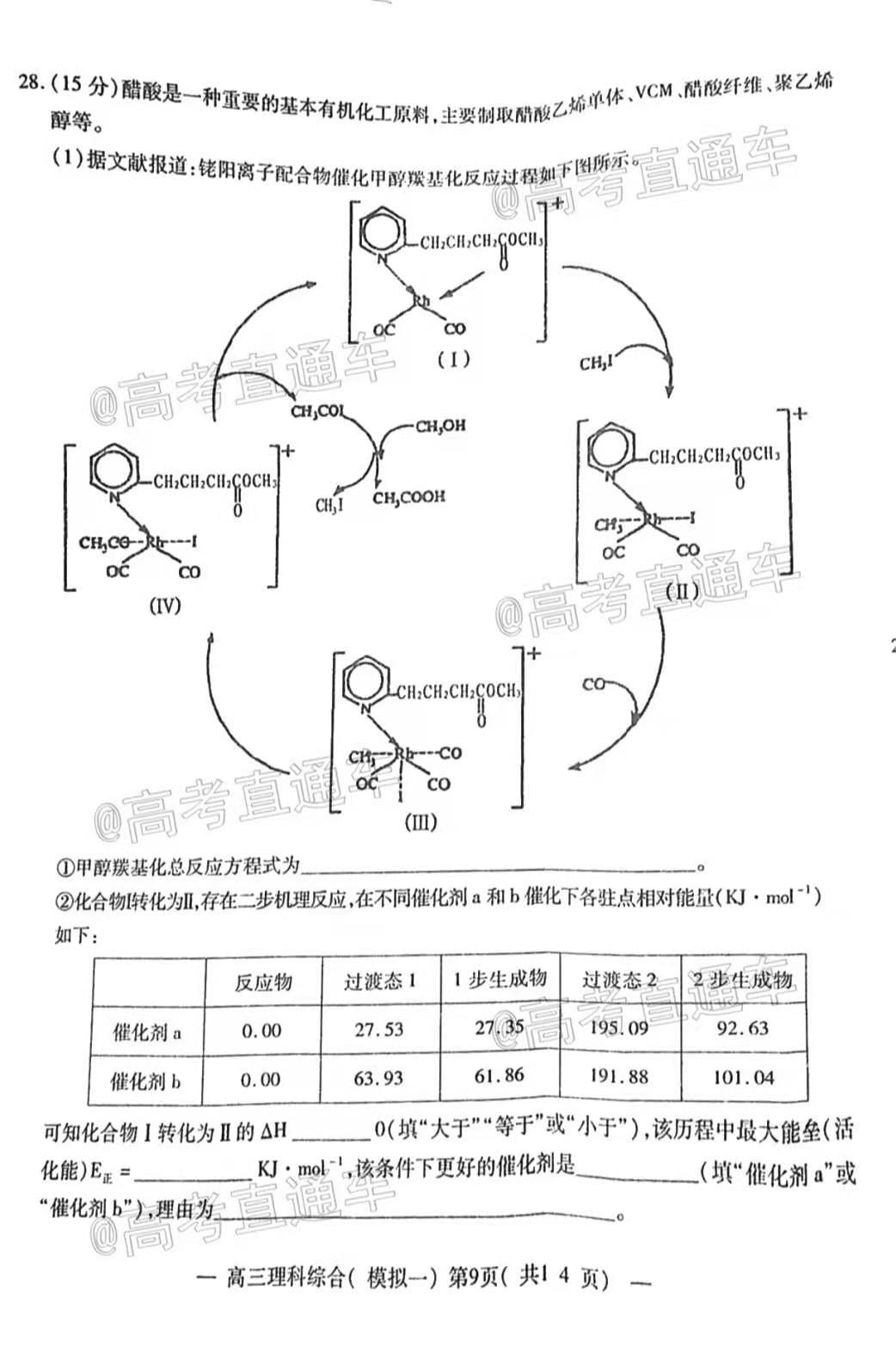 图片[1]-2021年南昌一模理综试卷答案及真题解析-高考100-上淘有品虚拟资源下载