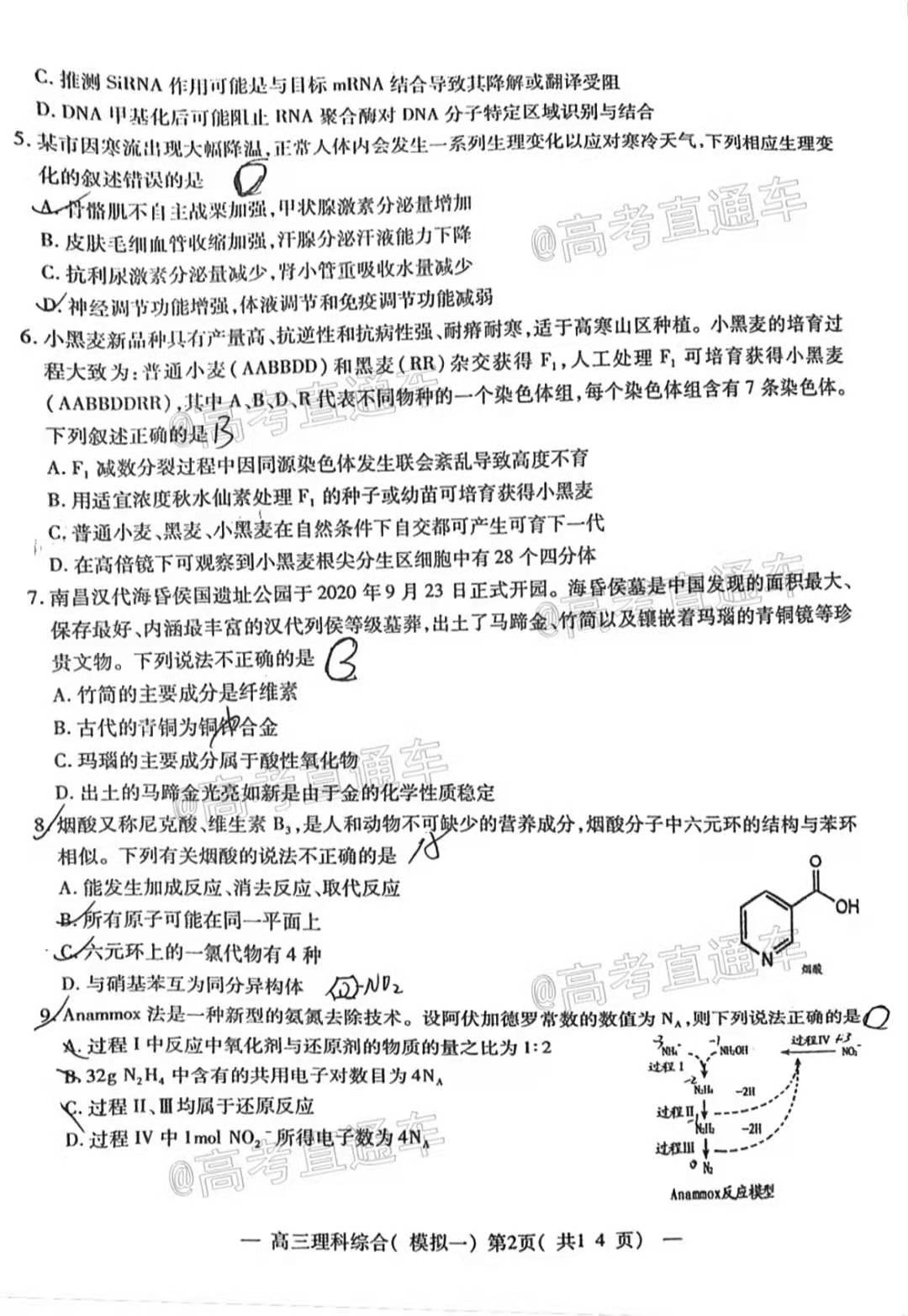 图片[1]-2021年南昌一模理综试卷答案及真题解析-高考100-上淘有品虚拟资源下载