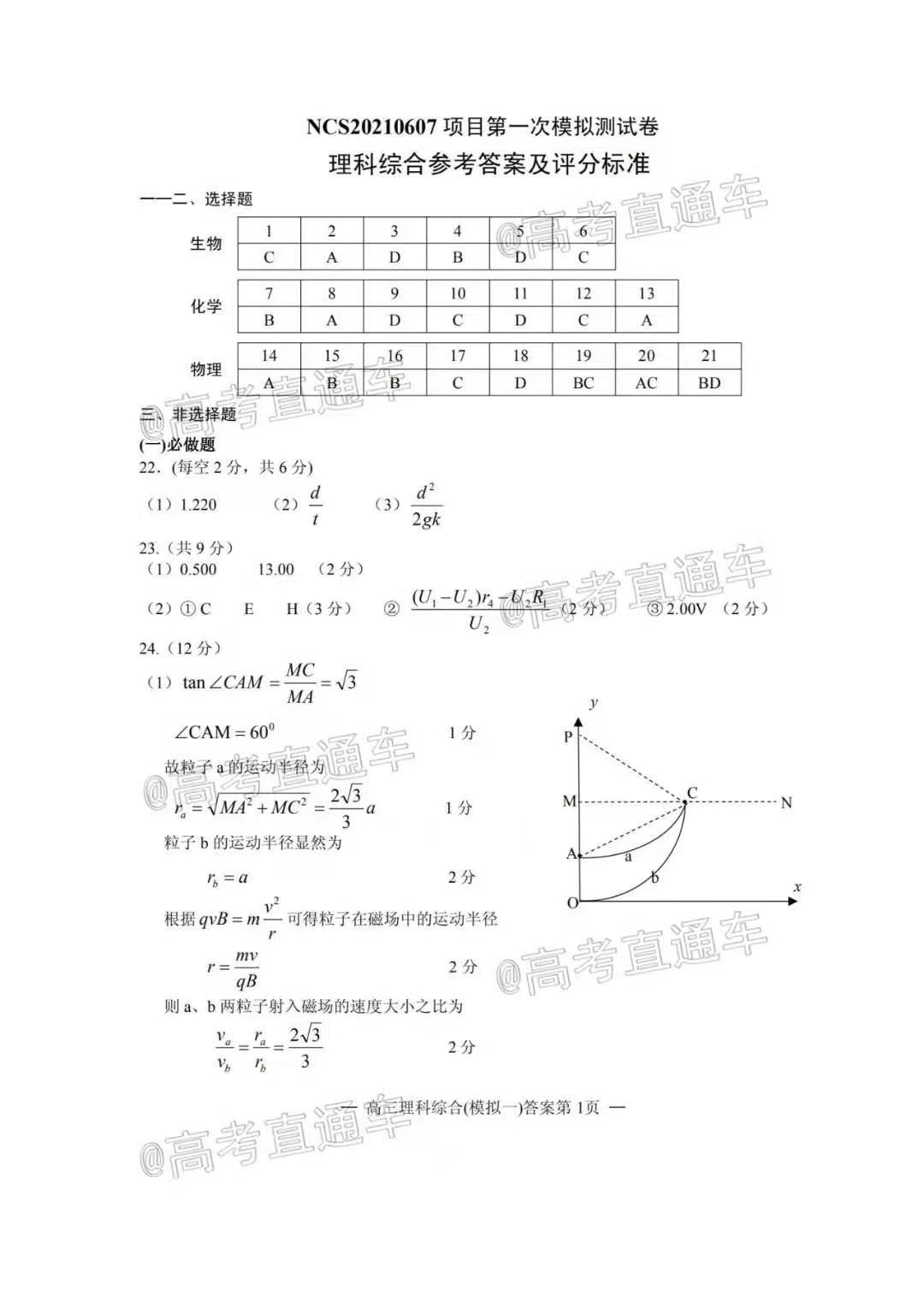 图片[2]-2021年南昌一模理综试卷答案及真题解析-高考100-上淘有品虚拟资源下载